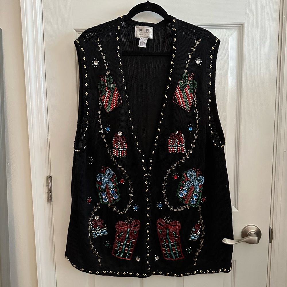 Vintage Beaded Christmas Vest 2X